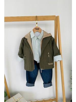 Miniğimin Cicileri Kapüşonlu Yelekli  Ceketli Gömlek Jean 4’lü Erkek çocuk kombin - Yeşil