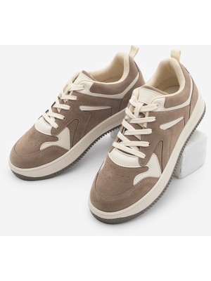 Marjin Kadın Sneaker Çok Parçalı Spor Ayakkabı Gosfin Vizon Süet