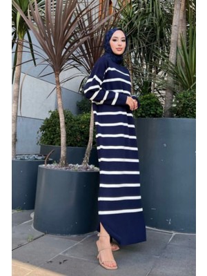 Çizgili Uzun Triko Elbise