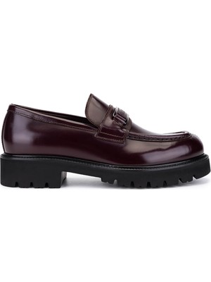 Valentino Erkek Bordo Hakiki Deri Loafer Ayakkabı Kalın Taban Yaz Sezonu İçin Rahat 667 20922