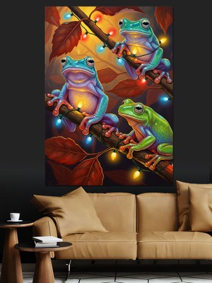 Karizma Tablo Renkli Kurbağalar ve Işıklar Dekoratif Kanvas - Mdf Ahşap Tablo