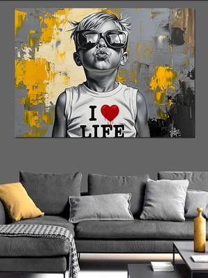 Karizma Tablo I Love Life Tişört Baskılı Çocuk  Dekoratif Kanvas - Mdf Ahşap Tablo