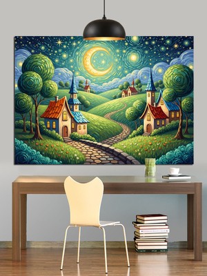 Karizma Tablo Köy Evleri ve Doğa Rengarenk Dekoratif Kanvas - Mdf Ahşap Tablo