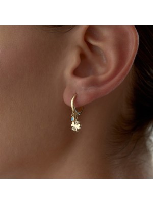 Rayna Mavi Taş Detaylı Yonca Küpe