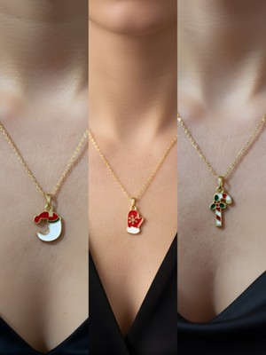 NKT Collection Yeni Yıl Üçlü Kombin Altın Kaplama Kolye Seti