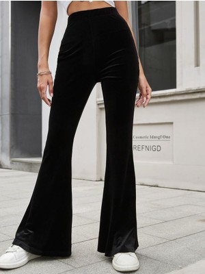 La Mode Istanbul Kadın Yüksek Bel Paçaya Doğru Genişleyen Kadife Pantolon