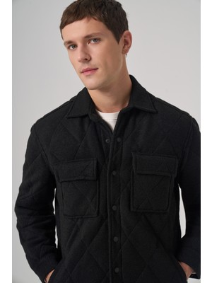 Morven  Erkek Siyah Yünlü Dynamic Fit Berberi Yaka Mont