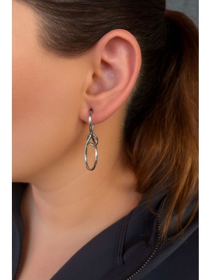 NKT Collection Lüks Gümüş Rengi Oval Sallantılı Küpe Iç Içe Düğüm Minimalist Kadın