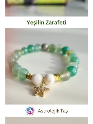 Yeşilin Zarafeti Doğal Taş Bileklik (Kutup Yıldızı Aksesuarlı) Akik & Ay Taşı