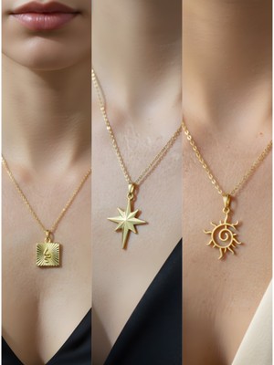 NKT Collection Üçlü Kombin Altın Kaplama Sembol Kolye Seti