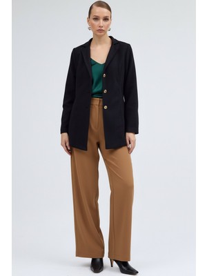 1Tarz Tasarım Yaka Üç Düğme Kaşe Siyah Kaban