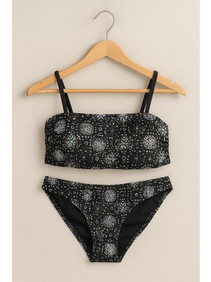 Rapapa Kadın Siyah Desenli Bikini Takımı – Askılı Üst – Yüksek Kaliteli Mayo Kumaş 1440