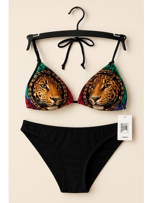 Rapapa Leopar Desenli Üst – Siyah Alt Bikini Takımı 1001-45