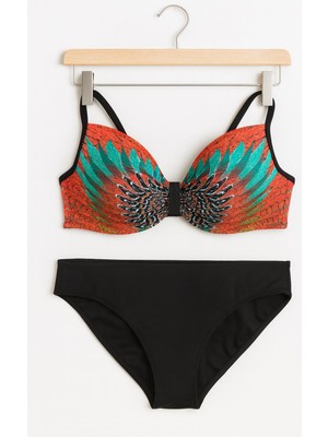 Rapapa Kadın Desenli Dolgulu Bikini Takımı – Kanat Desen Üst & Siyah Alt 1280-09