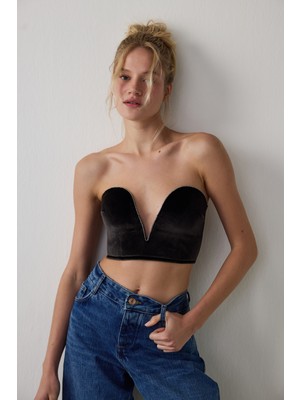 Penti Siyah Deep V Velvet Büstiyer