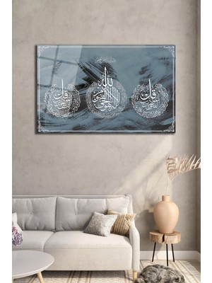 Duvar Sanatı Ayetel Kürsi Felak ve Nas Sureleri Dini Islami Yatay Cam Tablo, Iş, Ofis,makam Odası Hediyelik Tablo