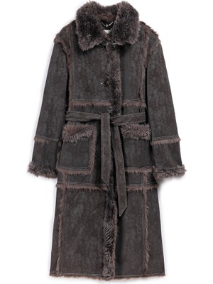 İpekyol Suni Kürk Mix Kuşaklı Mont IW6250012088005