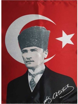 Kalpaklı Atatürk Bayrağı Imzalı Raşel Kumaş 150X225CM