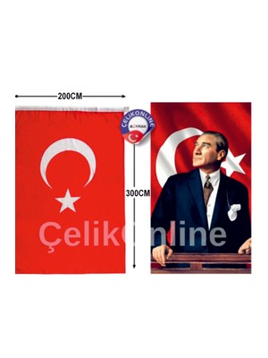 Atatürk Posteri 200X300 cm ve Türk Bayrağı Raşel Kumaş 200X300 cm