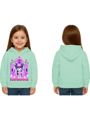 Sedirli Unisex Baskılı Çocuk Swaetshirt Kapüşonlu 3 Iplik Şardonlu Kuromi Baskılı