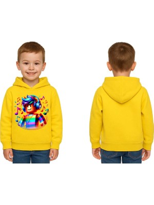 Sedirli Unisex Roblox Baskılı Çocuk Swaetshirt  Baskılı Kapüşonlu 3 Iplik Şardonlu