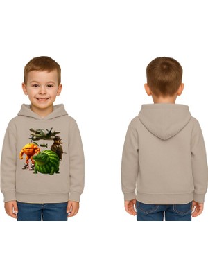 Sedirli Unisex Brainrot Baskılı Çocuk Swaetshirt Kapüşonlu 3 Iplik Şardonlu