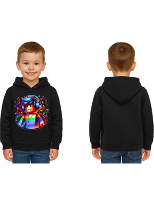 Sedirli Unisex Roblox Baskılı Çocuk Swaetshirt  Baskılı Kapüşonlu 3 Iplik Şardonlu