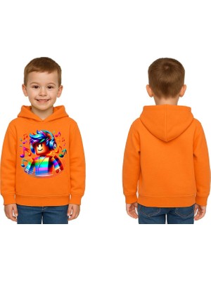 Sedirli Unisex Roblox Baskılı Çocuk Swaetshirt  Baskılı Kapüşonlu 3 Iplik Şardonlu