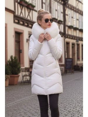 Barbora Kışlık Kürklü Kapüşonlu Kadın Şişme Mont