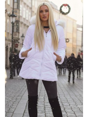 Barbora Kışlık Kürklü Kapüşonlu Kadın Şişme Mont