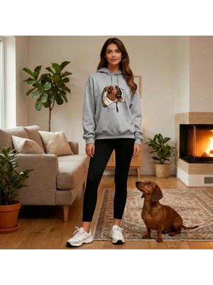 Hena Pati Sever Tasarım Kapüşonlu Sweatshirt Pamuklu Gri