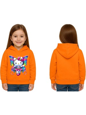 Sedirli Unisex Hello Kity  Baskılı Çocuk Swaetshirt  Baskılı Kapüşonlu 3 Iplik Şardonlu