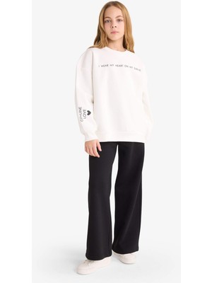 DeFacto 2'li Takım Baskılı Sweatshirt Eşofman Altı Kız Çocuk F2563A825WN