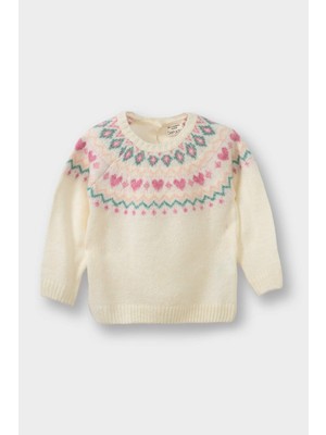 DeFacto Kız Bebek Bisiklet Yaka Desenli Triko Kazak A5672A525AU