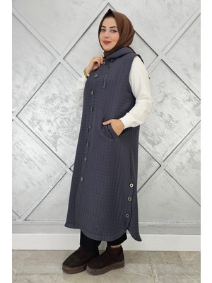 Pys Giyim Kadın Cepli Etek Ucu Düğme Detaylı Tesettür Yelek