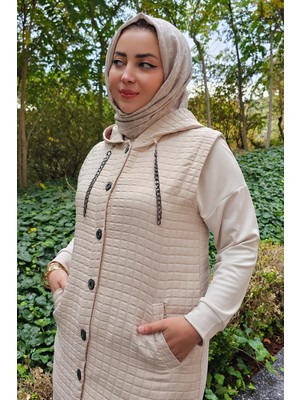 Pys Giyim Kadın Cepli Etek Ucu Düğme Detaylı Tesettür Yelek