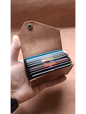 Cg Deri Hakiki Deri Unisex Akordiyon 10 Bölmeli Minimal Tasarım Kartlık