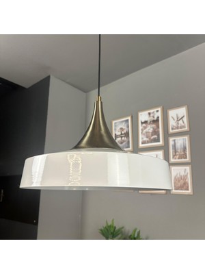 Bamyum Açe Beyaz Tekli Eskitme Kubbe Başlık Avize Retro Sarkıt Ofis Showroom Salon Mutfak Avizeleri