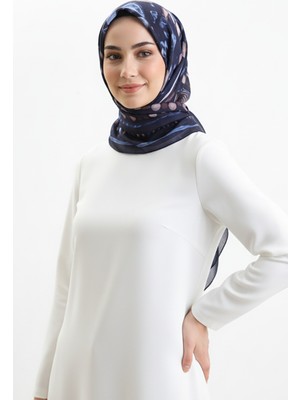Kehribar Desenli Eşarp 70326-03 Lacivert Indigo