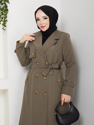 Eslemnur Sırtı ve Cebi Düğme Detaylı Trençkot
