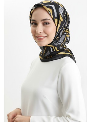 Kehribar Desenli Eşarp 70326-09 Siyah Sarı