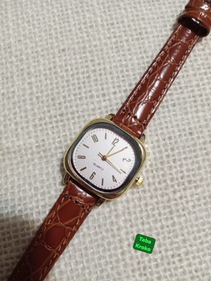 Trendy Son Moda Kadın Kol Saati Vintage Oval Gold Kasa- Taba Renk Kroko Desenli Kordon TT0054