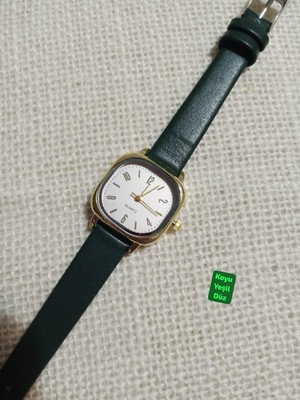 Trendy Son Moda Kadın Kol Saati Vintage Oval Gold Kasa- Koyu Yeşil Düz Kordon TT0054