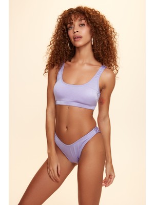 No Gossip Mellow Klasik Bikini Tek Alt Lila 229210  Parlak Ella Rib Kumaş