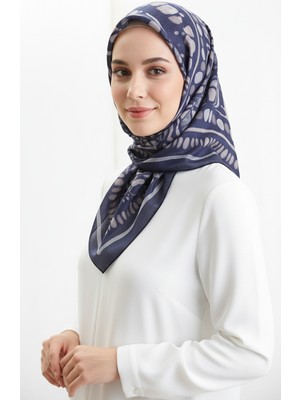 Kehribar Desenli Eşarp 70326-07 Lacivert Vizon