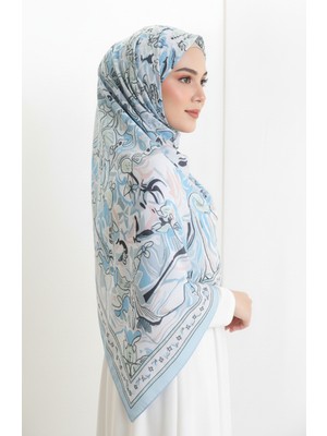 Pamuklu Desenli Koza Şal 70327-02 Mavi