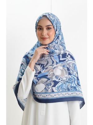 Pamuklu Desenli Koza Şal 70327-04 Lacivert Indigo
