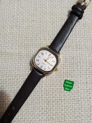 Trendy Son Moda Kadın Kol Saati Vintage Oval Gold Kasa- Koyu Kahve Düz  Kordon TT0054