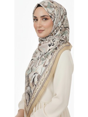 Pamuklu Desenli Koza Şal 70327-01 Hardal Mint Yeşili