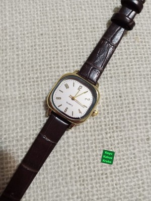 Trendy Son Moda Kadın Kol Saati Vintage Oval Gold Kasa- Koyu Kahve Renk Kroko Desenli Kordon TT0054